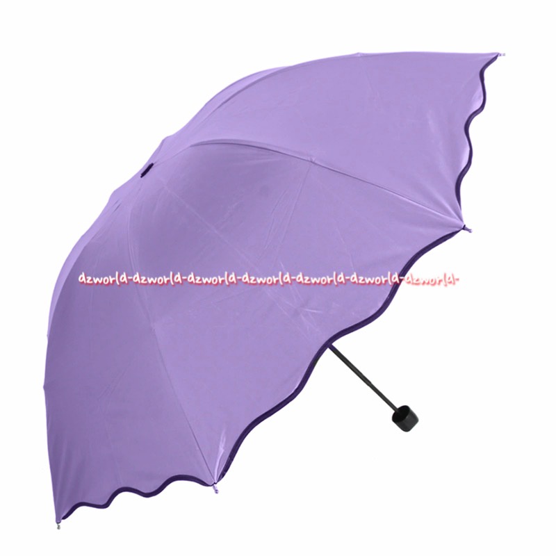 Susino 53.5cm Umbrella With List Payung Polos Warna Biru Pink Ungu Dengan List Hitam Payung Lipat Wartermark Traveling Menampilkan Motif Bunga Saat Terkena Air