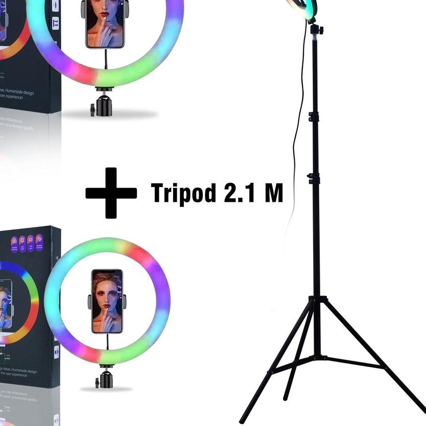 Discount✔️✔️-MallCasing - Handphone Holder Stand Selfie Ring Light RGB LED 26 cm - 30 cm Rainbow Lam