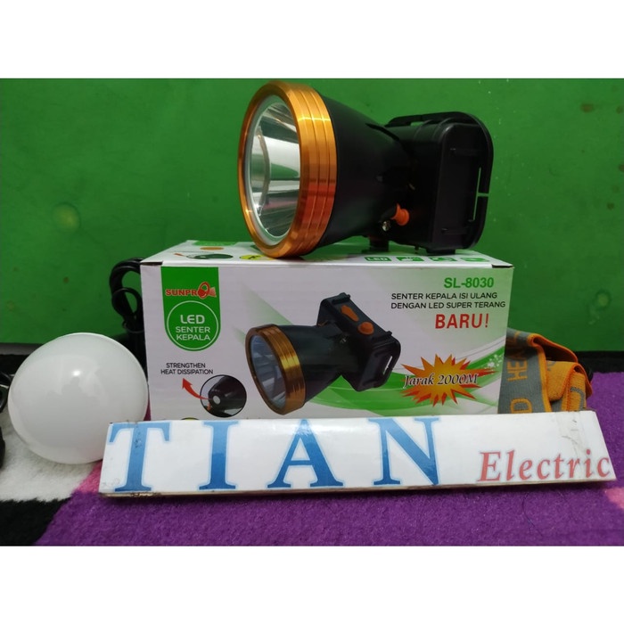 SUNPRO SL-8030 LED Senter Kepala Jarak 2000M ORIGINAL.