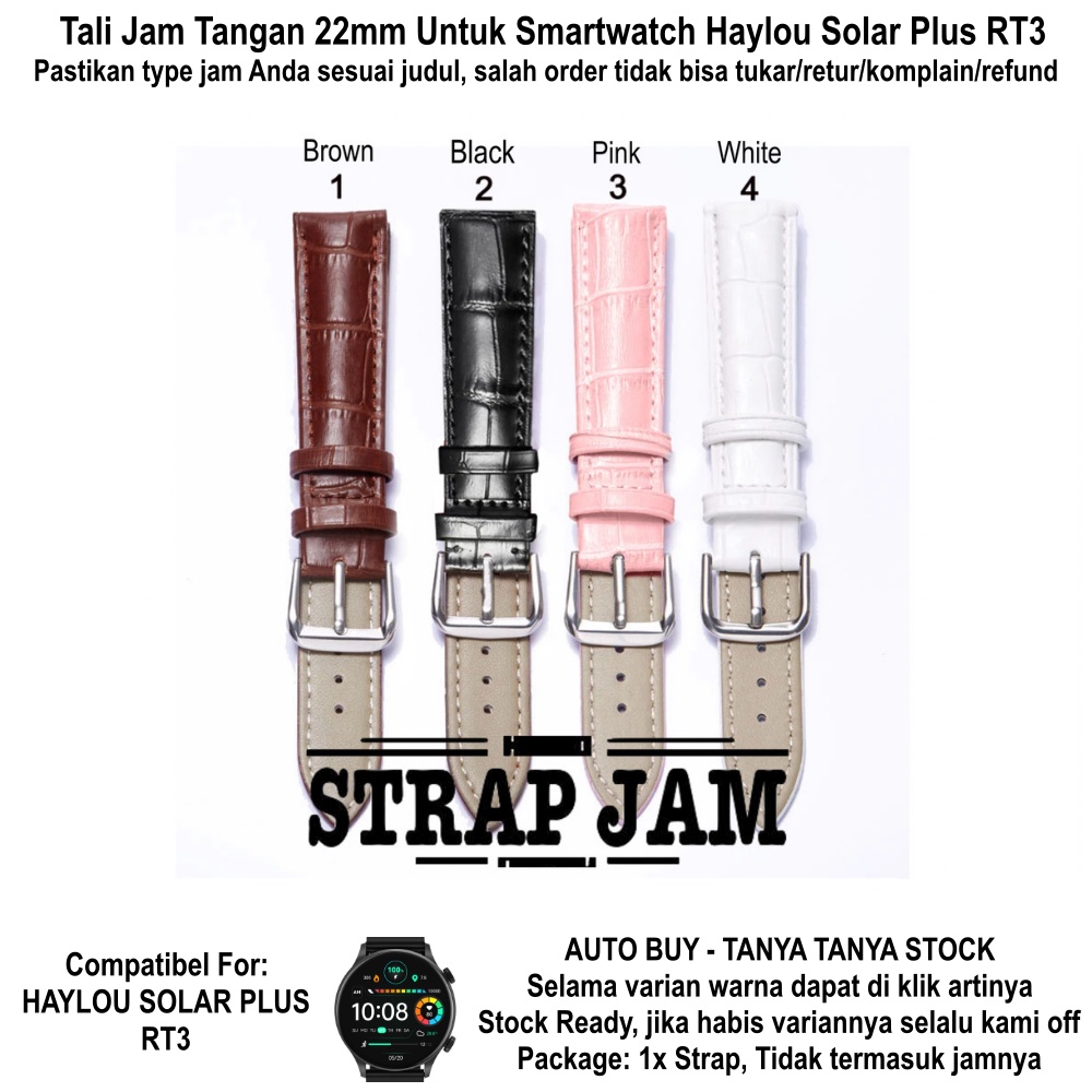 Crocodile Leather Strap Haylou Solar Plus RT3 - Tali Jam Tangan Kulit 22mm