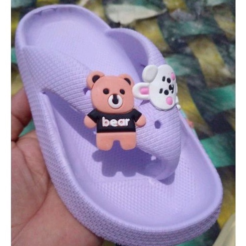 GOLFER/ Sandal  karet  jepit tebal model ke kinian untuk perempuan kecil dan tanggung motif beruang