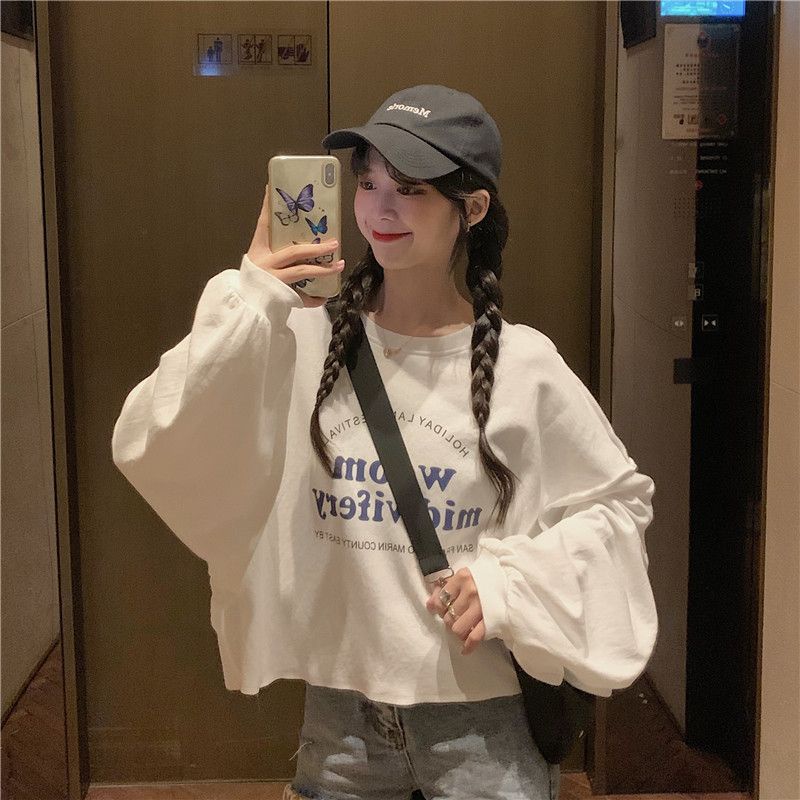 Sweater Crop Top Wanita OVERSIZED (S - 6XL) Atasan Cropped Fleece Bigsize HOLIDAY WOOM Korean Harajuku Style Streetwear Hoodie Croptop S M L XXL XXXL 4XL 5XL XXXXL Ulzzang Women Fashion Jumbo Denim Navy Dongker Putih Jaketin Aja Loose Long Sleeve