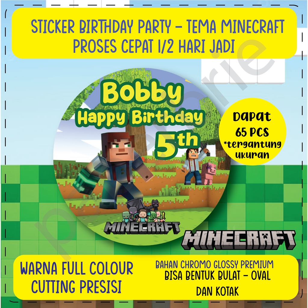 label stiker MINECRAFT Ulang Tahun Anak - sticker birthday party stiker hampers sticker hamper stiker bingkisan ultah