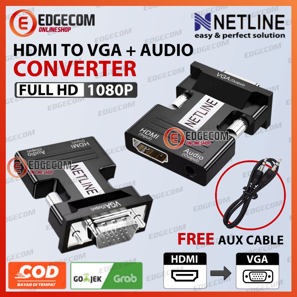 Konverter HDMI (F) to VGA (M) + Audio Dongle NETLINE