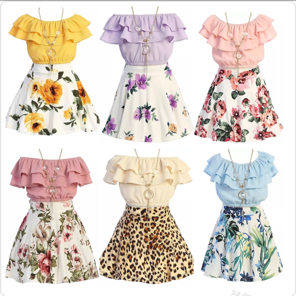 Setelan Sabrina anak perempuan usia 3-5tahun/ Nana kids/ Set rok flow kids / baju anak rumbai kid