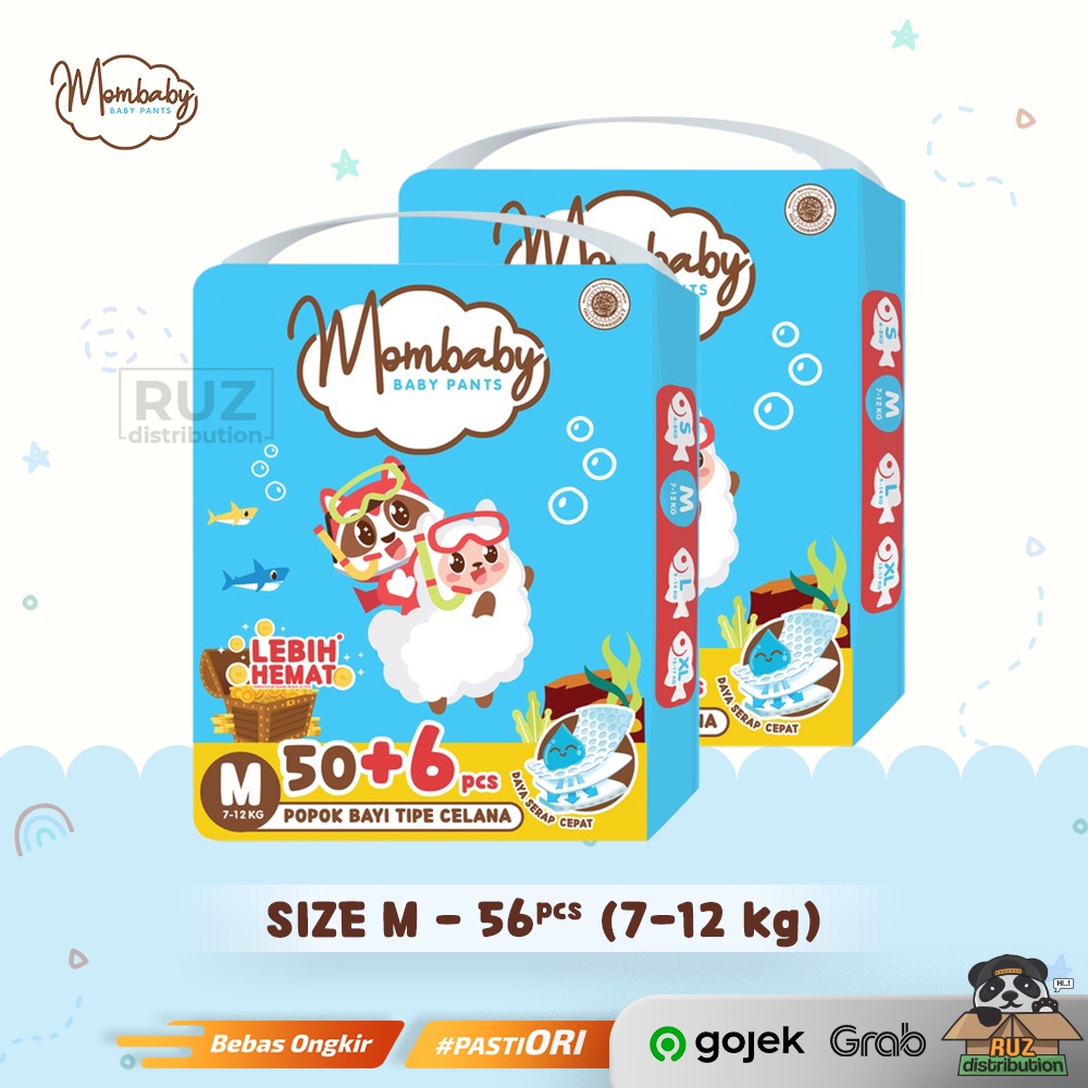 Mombaby Pants M56 M 50 + 6pcs Popok Bayi Diapers