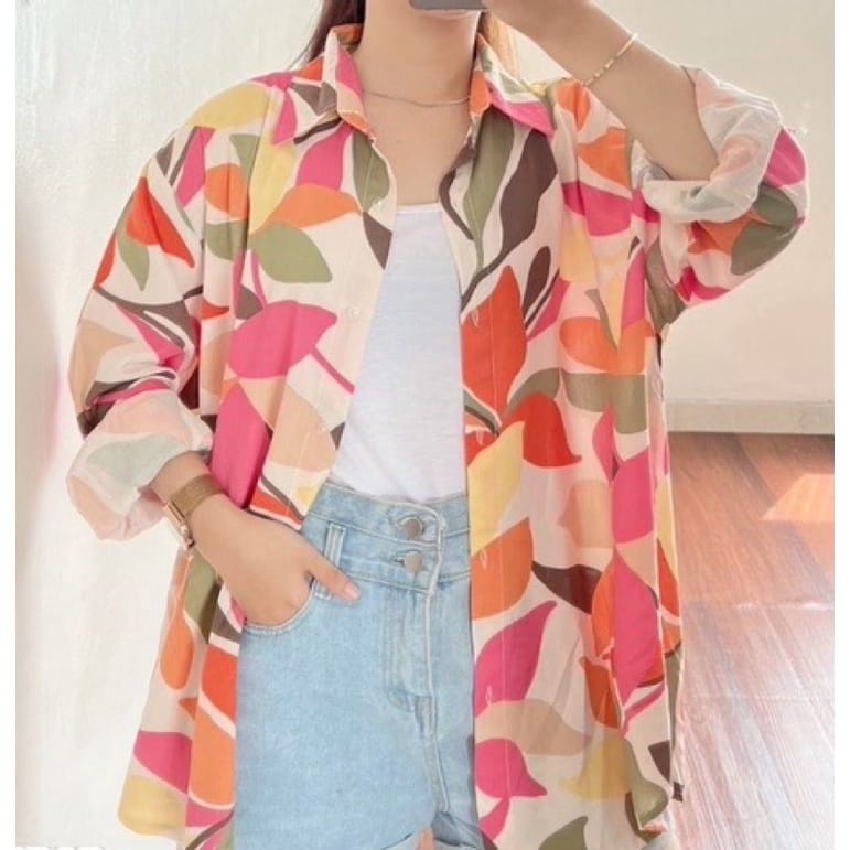 BEFAST - ZEC OOTD KEMEJA WANITA FAYE / Blisful Oversize XXL / Kemeja Wanita Oversize Motif Terlaris / Kemeja Wanita Terbaru / Outfit Daily Wanita / Hem Lengan Pendek / Outfit Ala Wanita Korean Style / Pakaian Casual Wanita Kerja