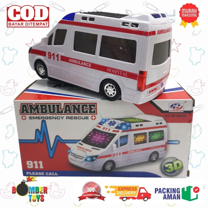 MAINAN ANAK MOBIL AMBULANCE SUARA SIRENE LAMPU 3D DISKO KADO UNIK LUCU