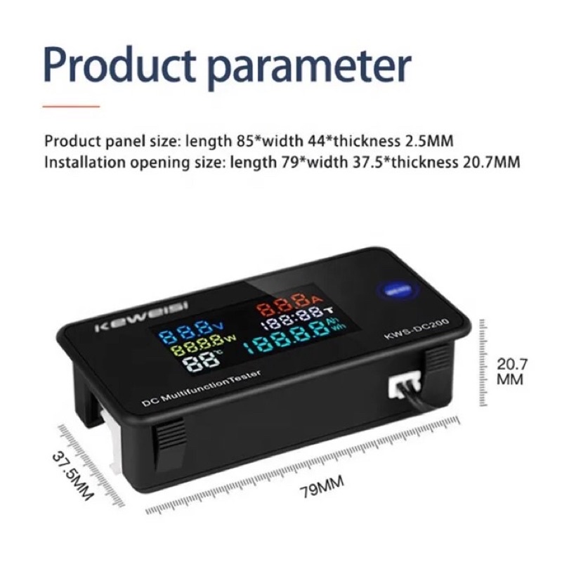 KWS-DC200 10A 100A KWh Watt meter Voltmeter Ampmeter 6 in 1 Wattmeter