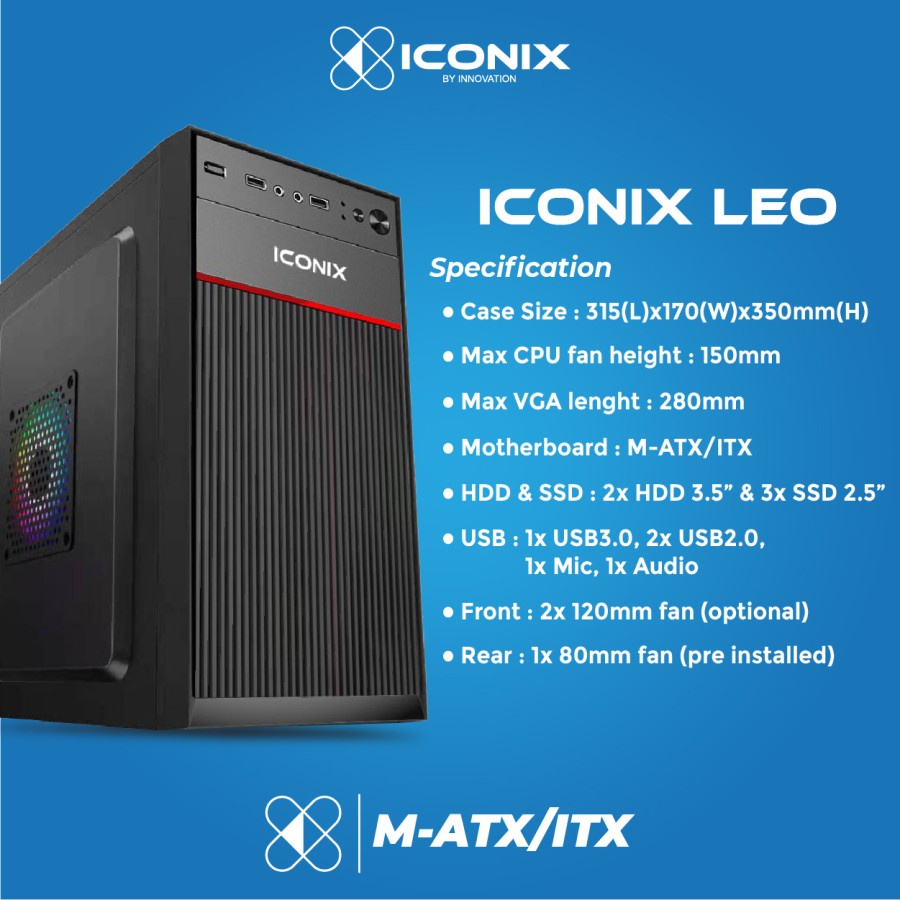CASING PC GAMING ICONIX LEO FREE PSU 500WATT