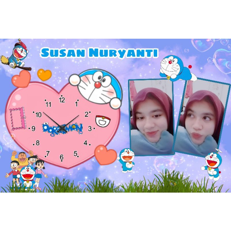 Jam dinding Custom foto + bingkai kayu MDF 20X30
