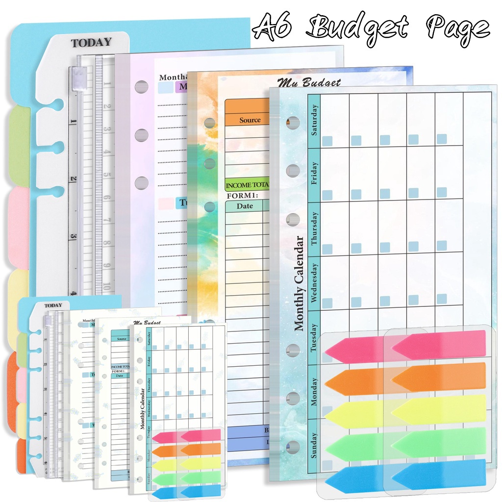 82lembar/set Halaman Budget A6 Untuk 6lubang Loose-leaf Weekly Monthly Plan Notebook Pengganti Core Perencanaan Keuangan Untuk Pengikat A6 Budget Money Organizer