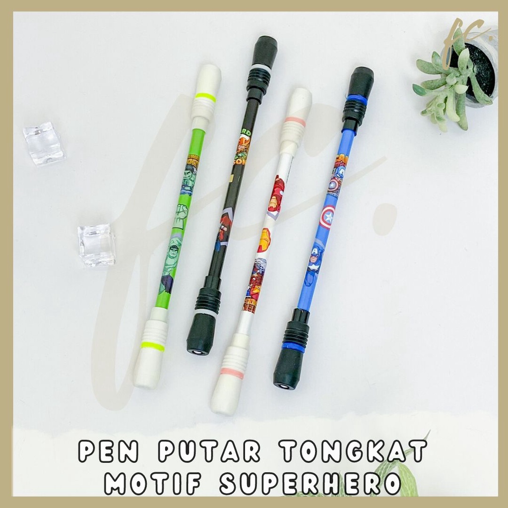 

GROSIR 4 / 8 / 12 pcs / 1 Lusin Pen / Pulpen Gel Putar Magnet Spinning Superhero Marvel DC Avengers Boys Action Figure Captain America Thor Hulk Ironman Koleksi Import Alat Tulis Anak Tinta Hitam Grosir Ready COD