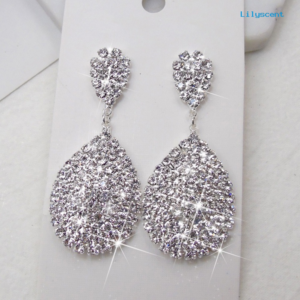 [LS] Wanita Fashion Berlian Imitasi Tetesan Air Menjuntai Stud Earrings Perhiasan Pesta Pernikahan