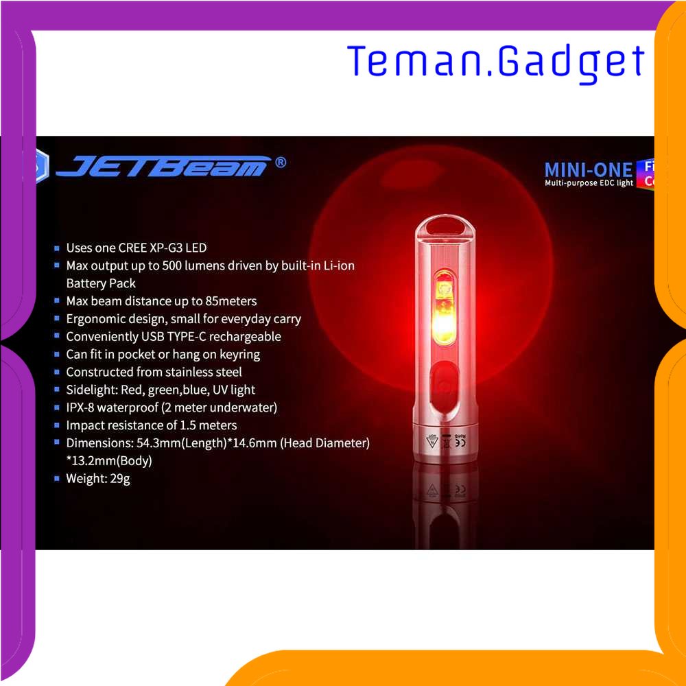 TG-SNT JETBeam Mini One Senter LED  XP-G3 500 Lumens with RGB + UV Light