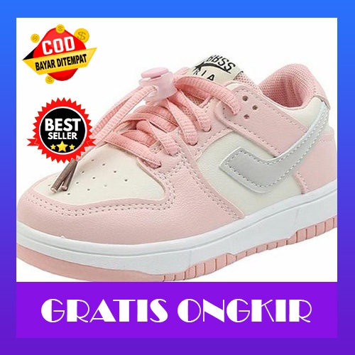 Sepatu Sneaker Sekolah Anak Laki Laki Perempuan Cowok Cewek Tanggung Warna Hitam Rekat Velcro Umur U