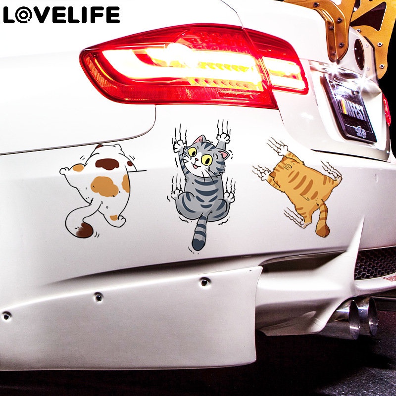 Tiga Kucing Panjat Hewan Styling Stiker Lucu Kucing Scratch Cover Mobil Decals Body Mobil Kreatif Decals Kartun Kucing Stiker Laptop Botol Air Mobil Dekorasi Bumper Decal