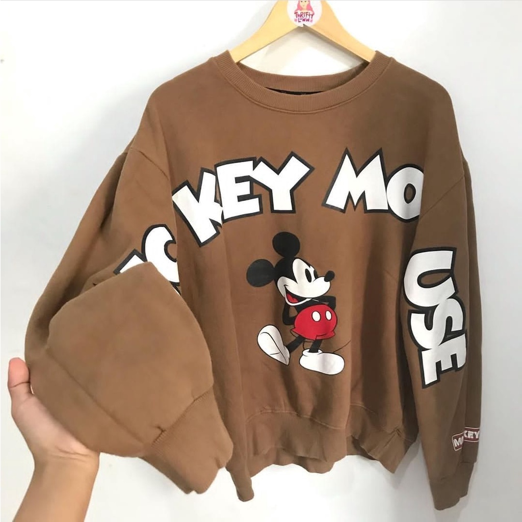 BIG MICKEY CREWNECK WANITA OVERSIZE BAHAN FLEECE