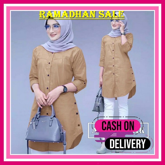 Tunik Wanita Terbaru 2022 Kekinian Remaja Muslim Dewasa Import Jumbo Lengan Panjang Bahan Warna Mera