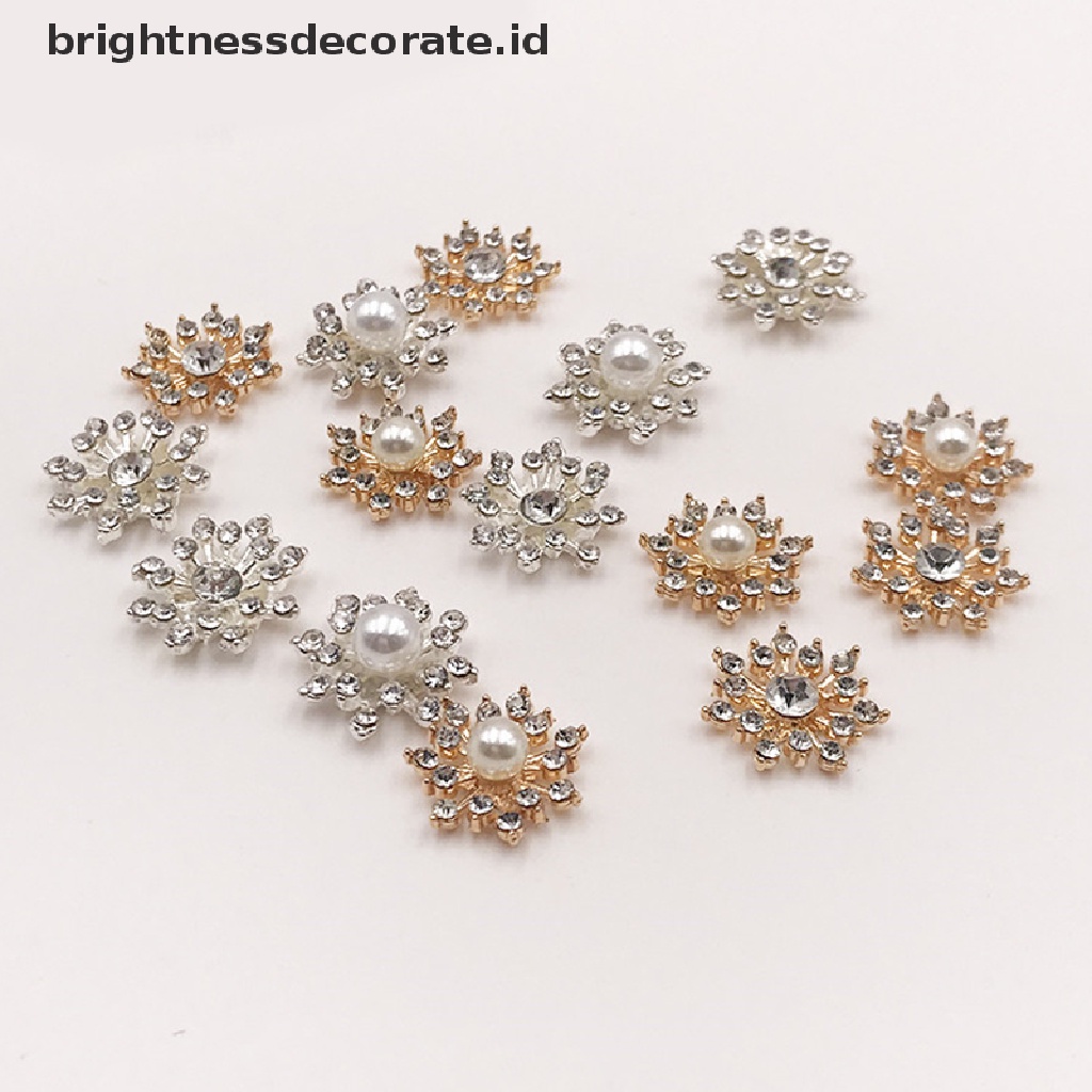 [Birth] 10pcs Kancing Berlian Imitasi Snowflake Pearl Strass Untuk Aksesori Pakaian Kerajinan DIY [ID]