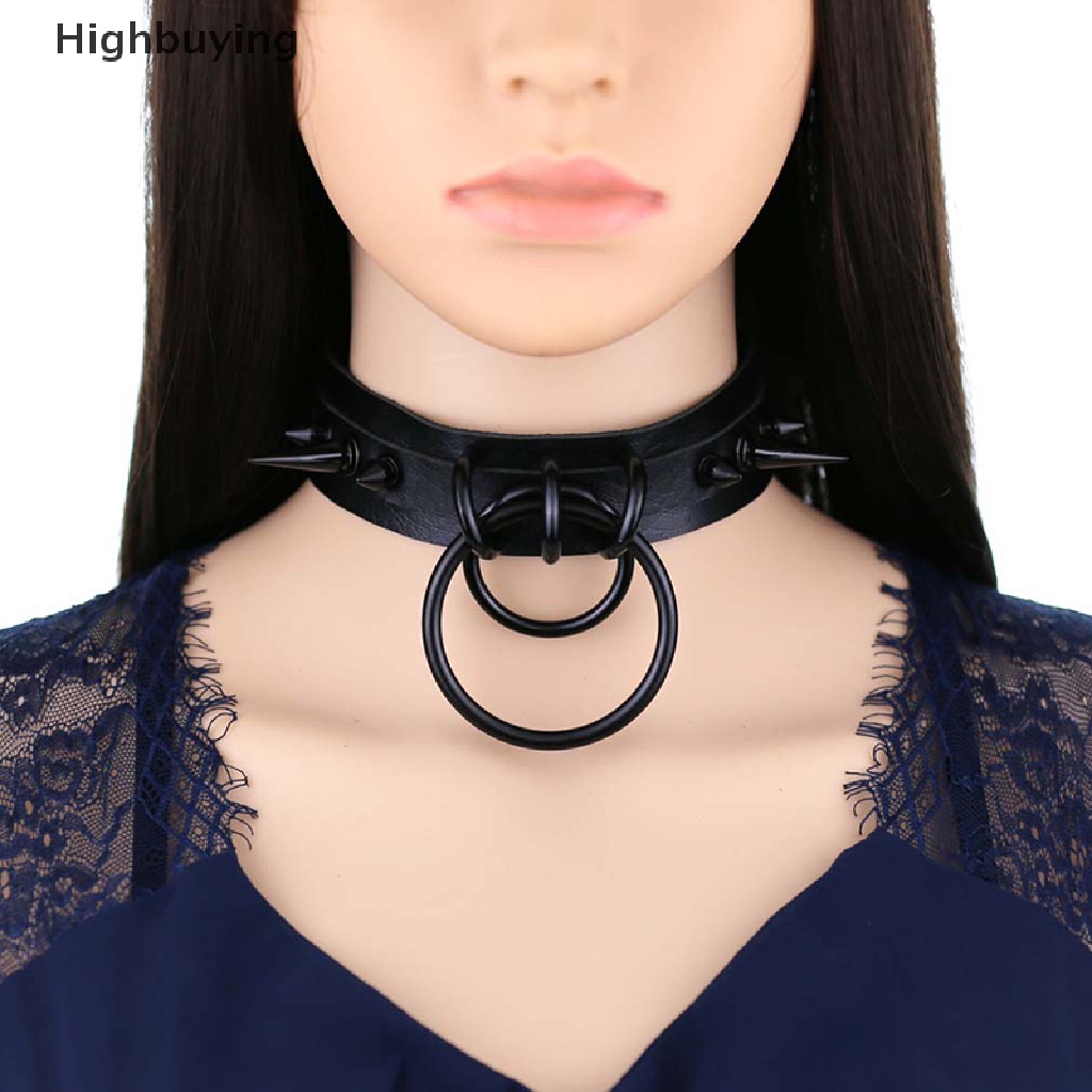 Hbid Gothic Perhiasan Punk Goth Choker Wanita Kerah Unisex Rivet PU Leather Necklace Glory
