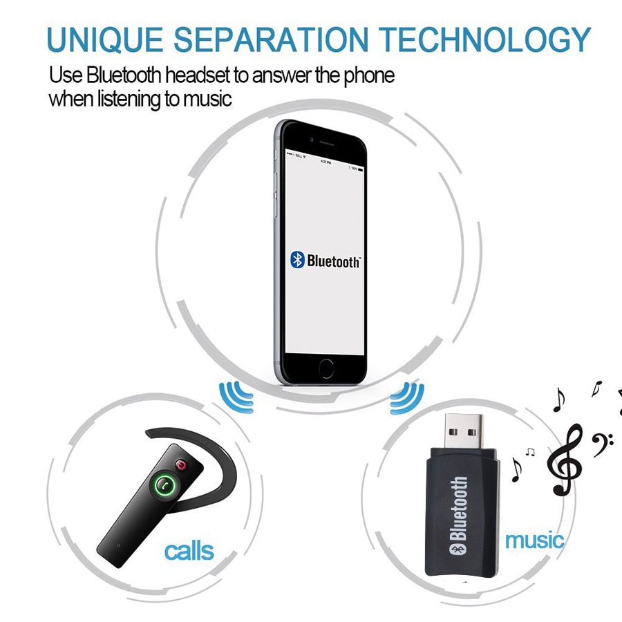 KEBIDU Wireless Bluetooth 5.0 USB Receiver Adaptor Car Speaker - ZF169 - Black