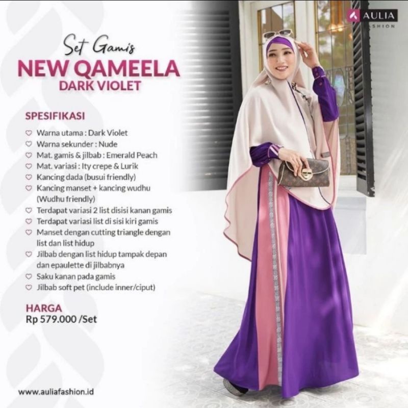 SET GAMIS AULIA FASHION NEW QAMEELA DARK VIOLET (non ciput)