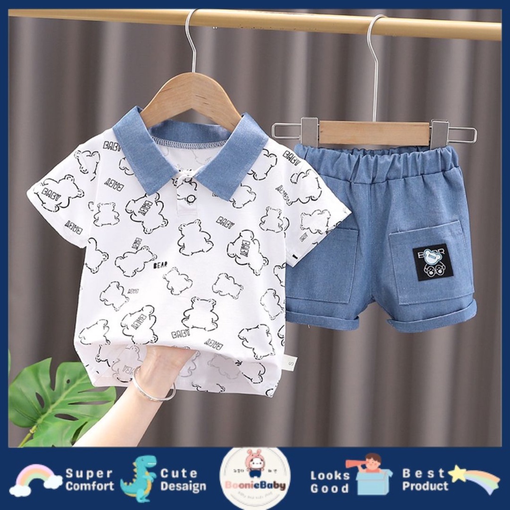 boonie [COD] setelan kaos kra polo anak laki laki impor celana pendek polos import fashion BABY BEARY