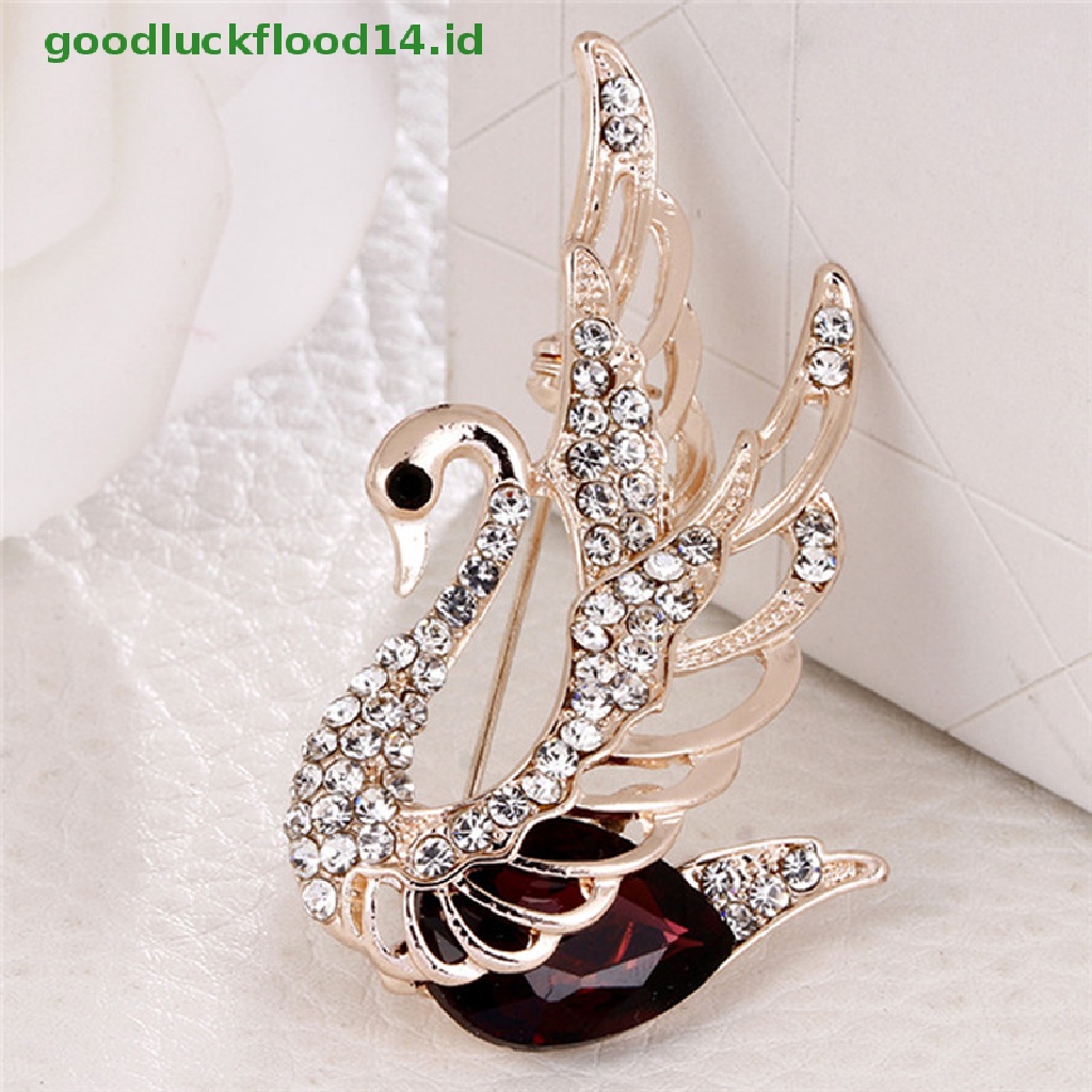 [GOOGFOUR] Berlian Imitasi Swan Bros Kristal Hewan Bros Jas Kerah Pin Perhiasan [TOP]