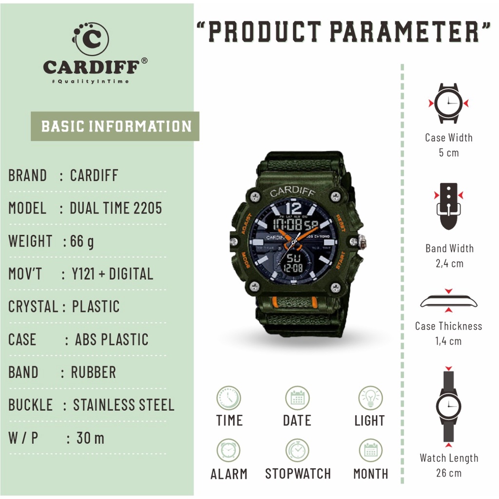 CARDIFF DT 2205 Jam Tangan Pria Dual Time Water Resist