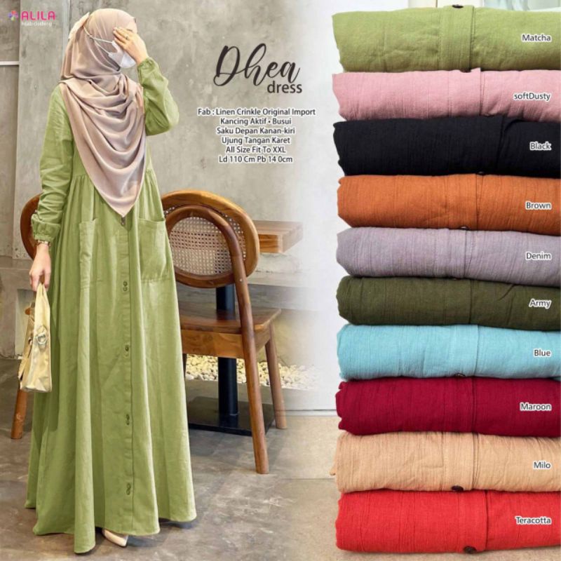 COD | DHEA DRESS BY ALILA GAMIS BUSUI KANCING AKTIF BAHAN LINEN ADEM NYAMAN DRESS MURAH ORI