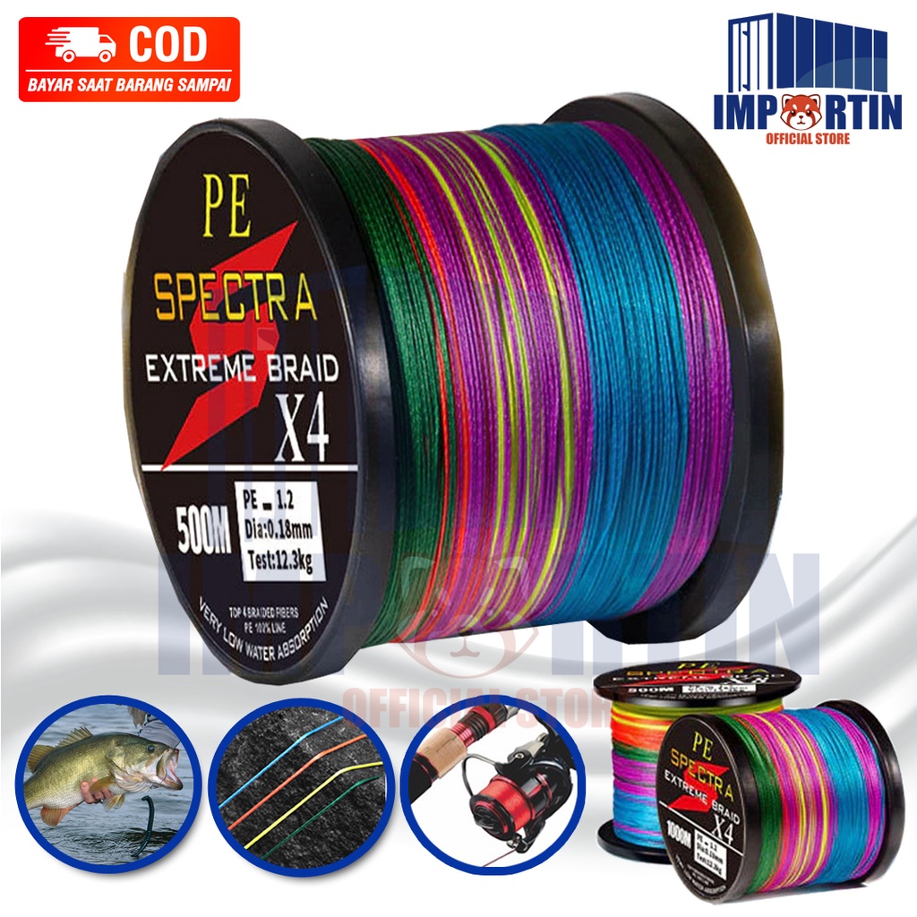 Senar Pancing Kuat PE Spectra X4 X8 Max Power Multicolor 300M-500M/ Benang Pancing Kuat Anti Keritin