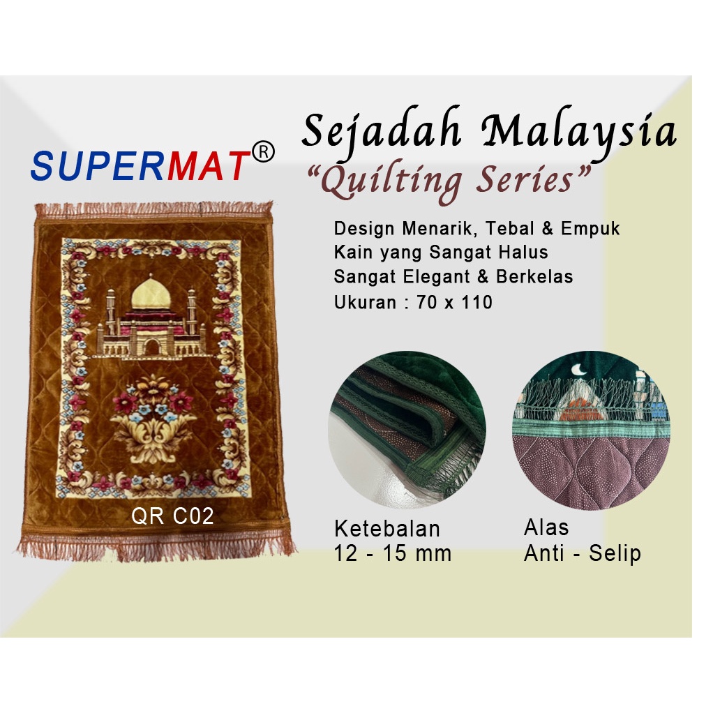 Sajadah Tebal Empuk Turki Quilting Oleh-Oleh Haji / Sajadah Malaysia 70 x 110