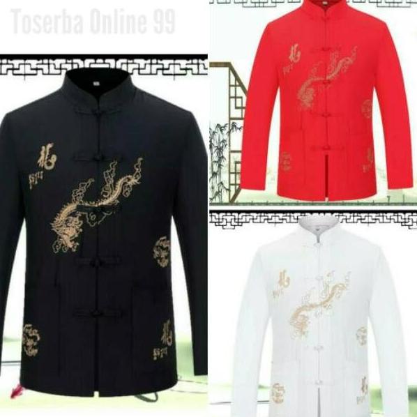Miliki Cheongsam Katun Pria Bordir Naga Lengan Panjang