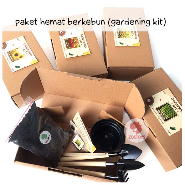 Zoetoys Paket Hemat Berkebun (Gardening Kit) | DIY Menanam Tomat Bunga Matahari Cabe Rawit Kangkung Bayam Daun BawangStarter Plant Grow Kit | Cari Bingkisan Hampers Gift Souvenir Kado Ulang Tahun | Mainan Science Set