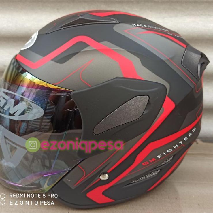 Helm GM FIGHTER MOTIF GV2 BLACK RED DOFF [PJW.06Ja23r]