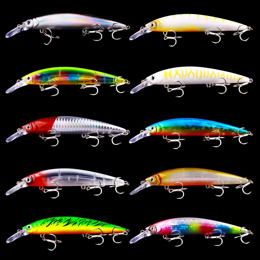 Hengjia 10Pcs 13cm/36g Deep Diving Ikan Kecil Memancing Umpan 3D Mata Keras Buatan Umpan