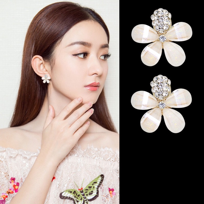 Sayishop Aksesoris Fashion Wanita Gaya Korea Temperamen Elegan Anting Bulat Mutiara Bunga