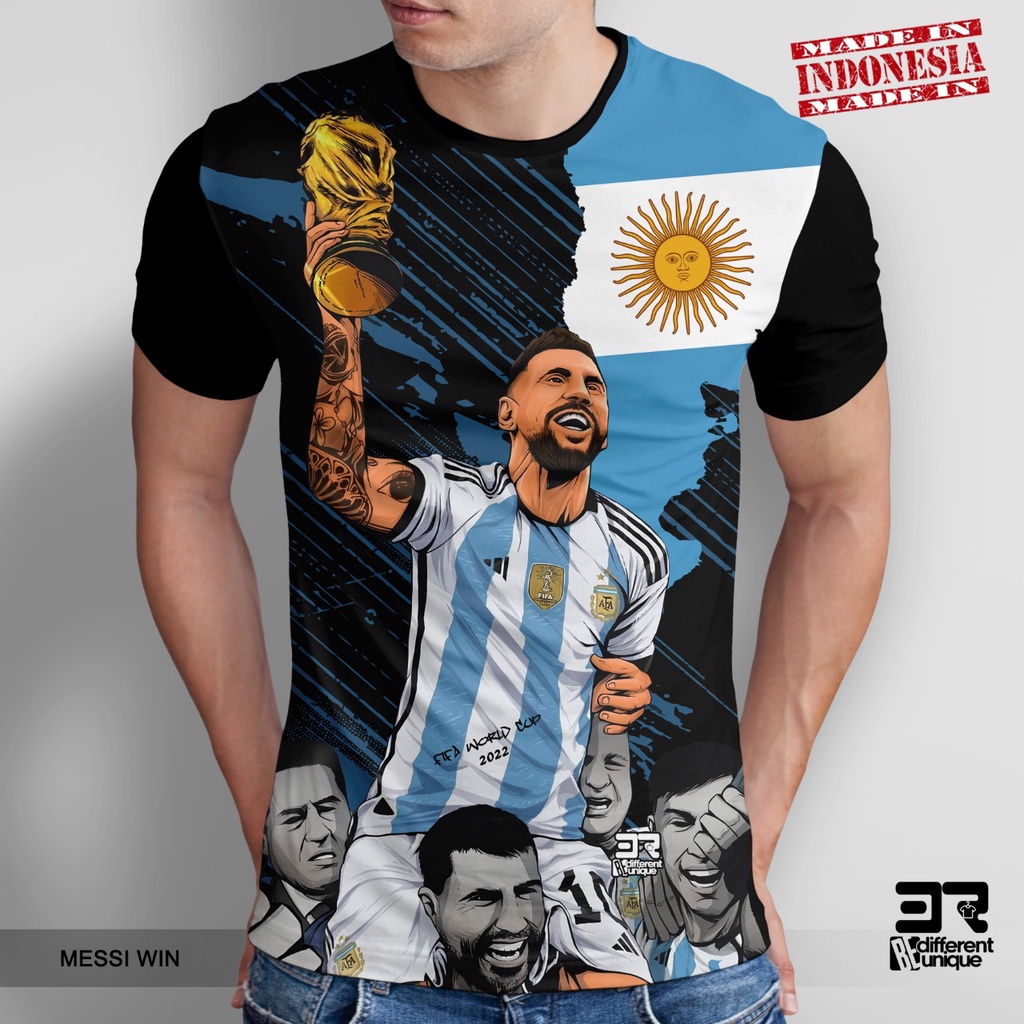 [ COD ] KAOS PRINTING GAMBAR SEPAKBOLA MESSI WIN - BAJU SEPAK BOLA INTERNASIONAL DISTRO ORIGINAL MOT