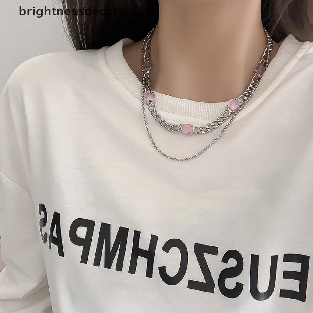 [Birth] Trendy Pink Kristal Jantung Liontin Kalung Heart Pearl Beads Chains Choker Necklace Untuk Wanita Kerah Aksesoris [ID]
