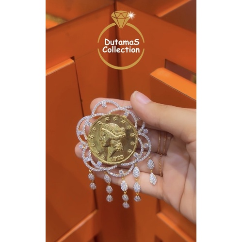 Bros / Mainan Kalung Motif Koin Berat 23gr Emas Asli Kadar 375%