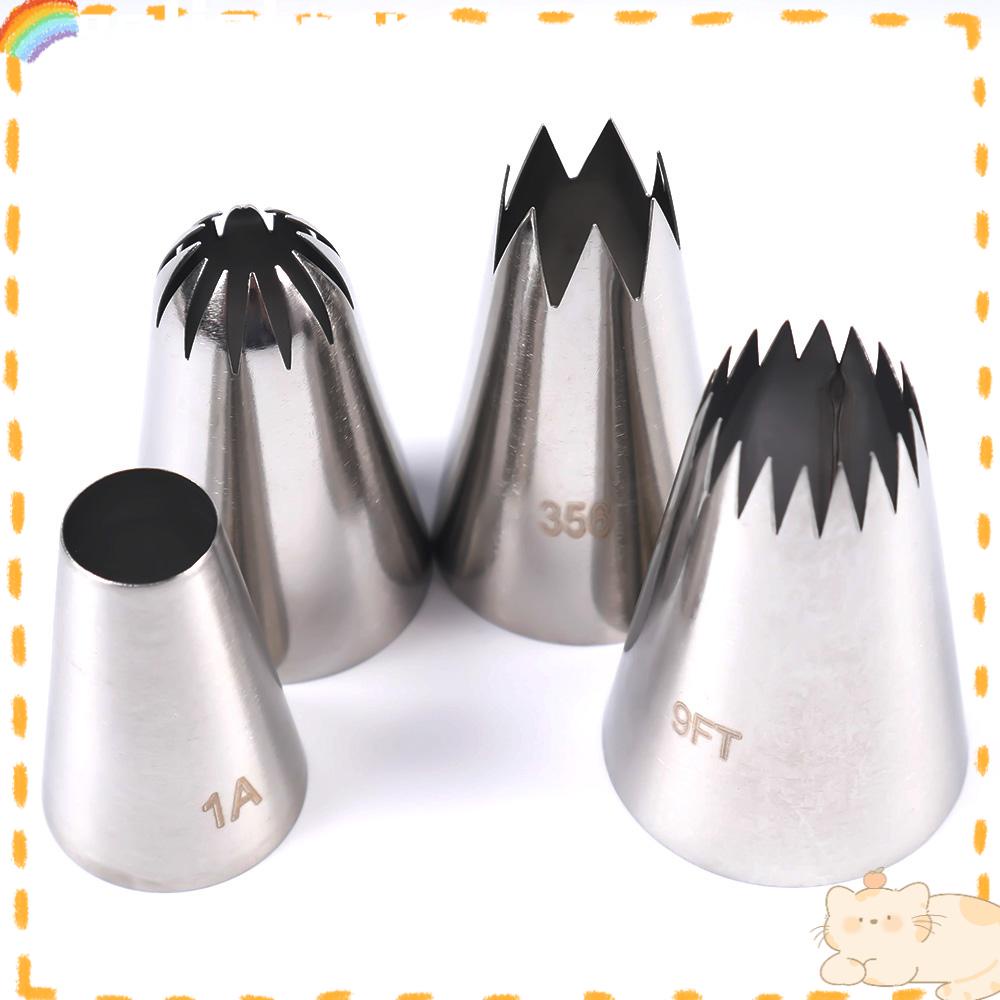 Solighter 4pcs Bunga Icing Piping Nozel Rusia Besar Pastry Tips Stainless Steel Cupcake Ice Cream Alat