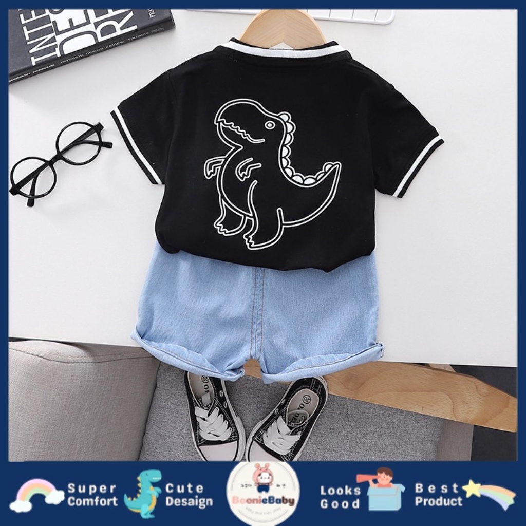 boonie [COD] DINO LIGHT setelan kaos kra polo anak laki laki impor celana pendek polos import fashion