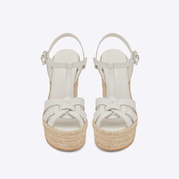 Snt Laurent Tribute Espadrilles 12cm Wedge Sandal White Calf