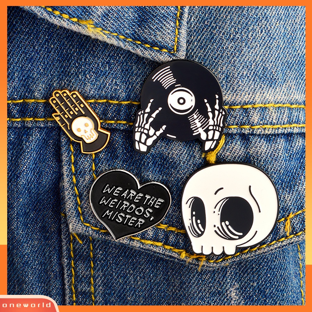 {oneworld} Fashion Tengkorak Kepala Disc Tangan Hati Halloween Bros Pin Denim Kulit Dekorasi