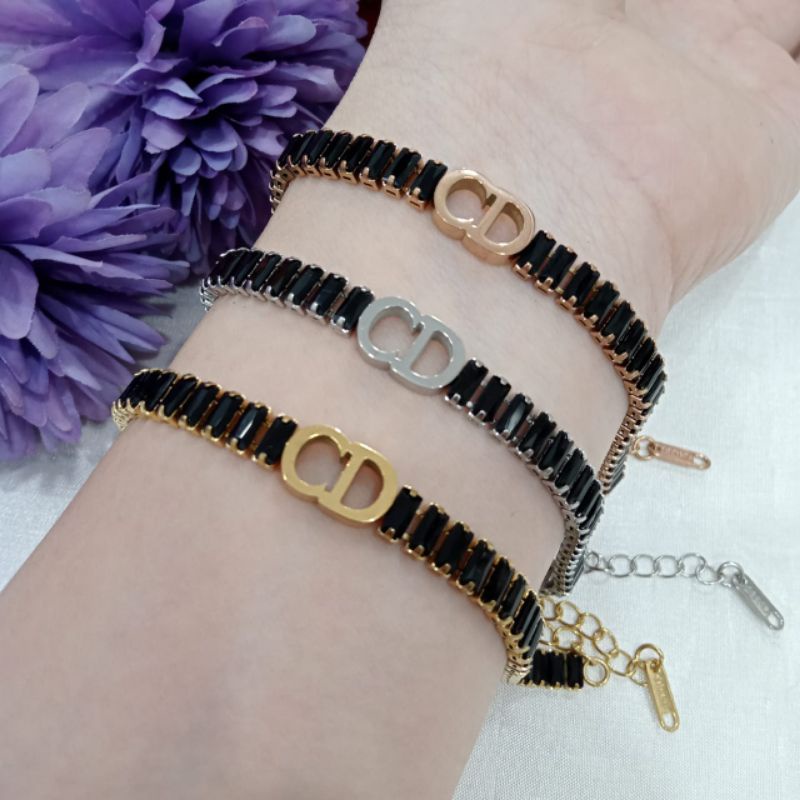 gelang rantai titanium fashion mata hitam/putih