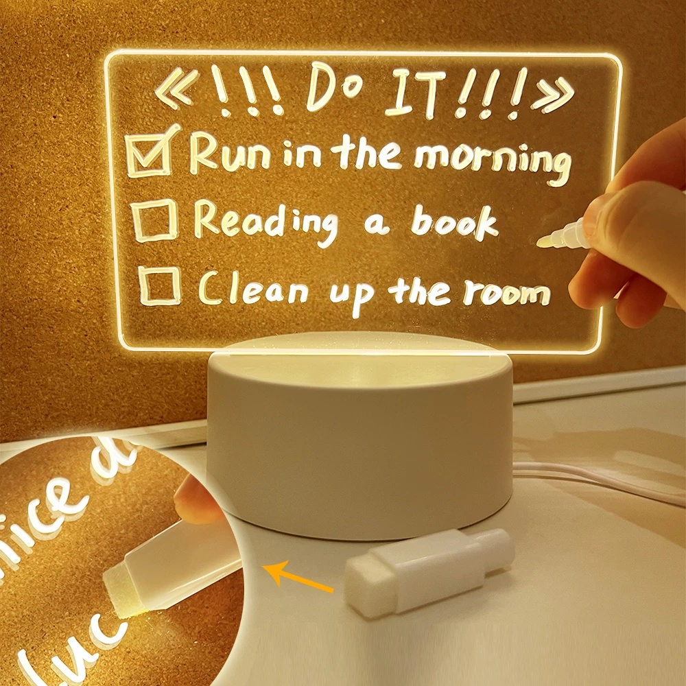 3d LED Papan Pesan Note Liburan USB Warm White Night Light Dengan Pena Hadiah Untuk Anak Pacar Natal Tahun Baru Kamar Tidur Lampu Meja Dekorasi