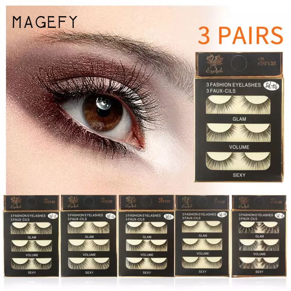 MAGEFY 3 Pasang Bulu Mata Palsu Natural Lembut False Eyelash Bulu Mata 3D Eyelash Extension 7044