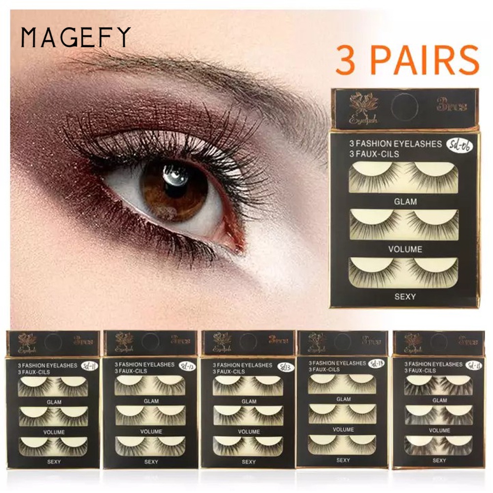 MAGEFY 3 Pasang Bulu Mata Palsu Wisuda Natural Lembut Bulu Mata Eyelash Bulu Mata 3D Eyelash Extension Kecantikan Set 7044