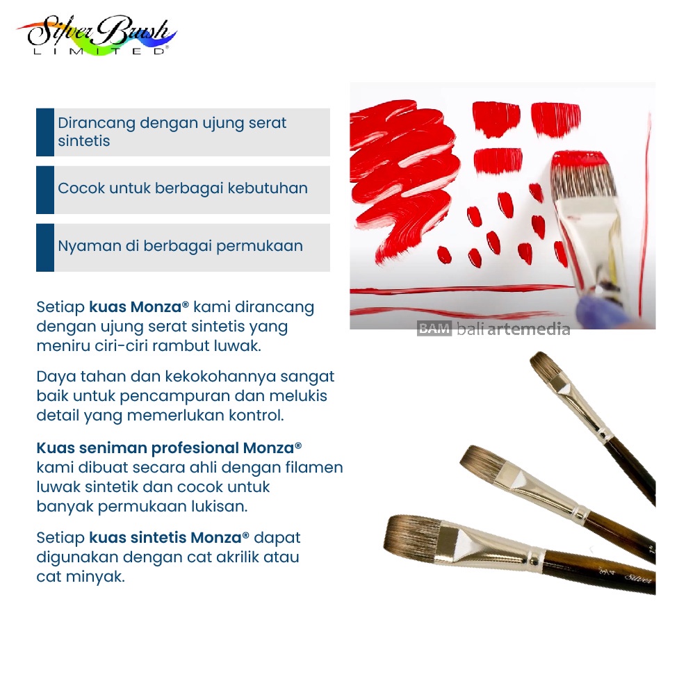 Alat Menggambar Kuas Lukis Kecil Silver Brush/ Monza® 2608S Glaze Brush SH Terlaris By Bali Artemedia